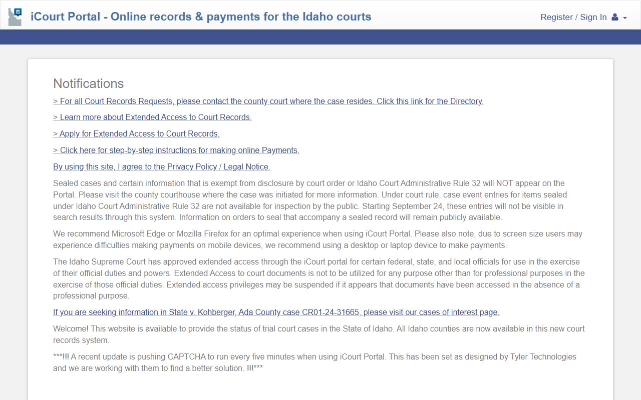 Nez Perce County court records after arrest iCourt portal