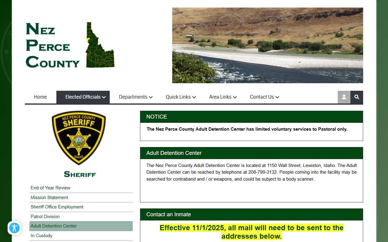 Nez Perce County Adult Detention Center inmate population facility page