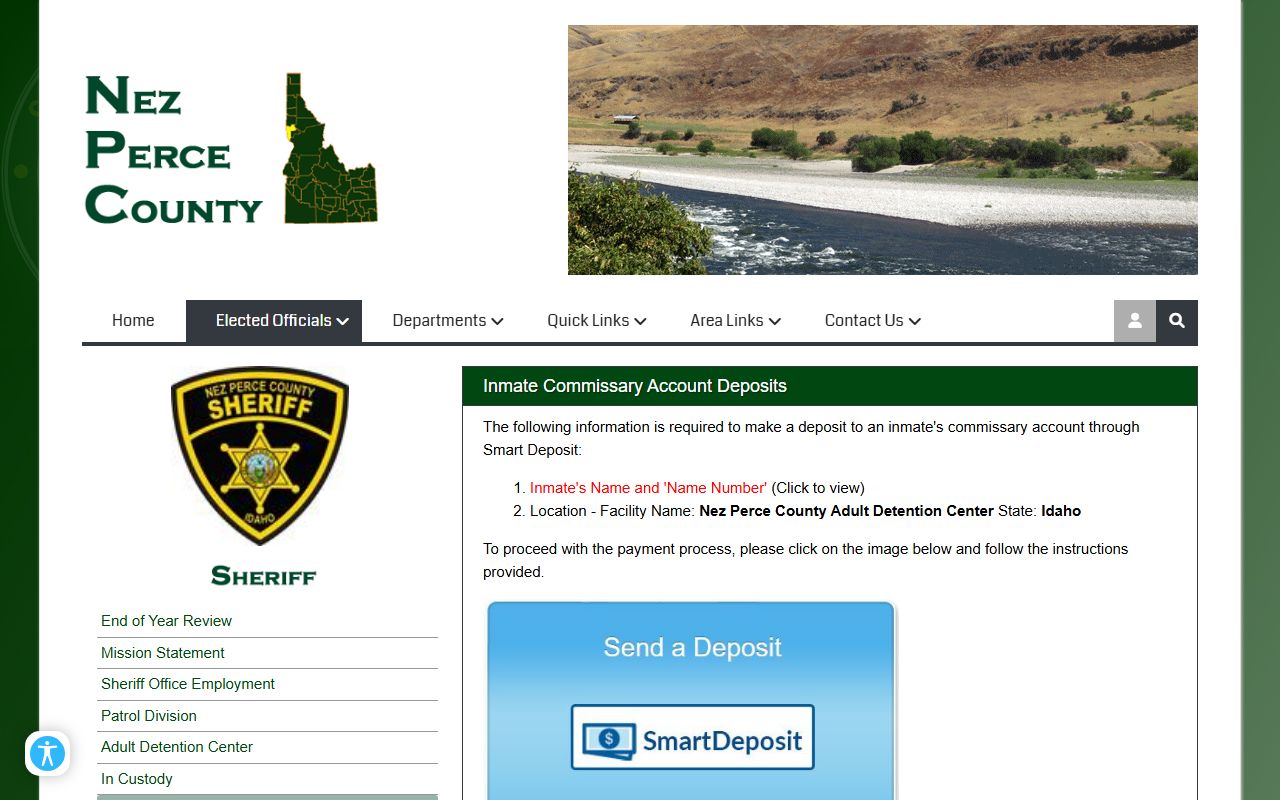 Nez Perce County Adult Detention Center commissary deposit information